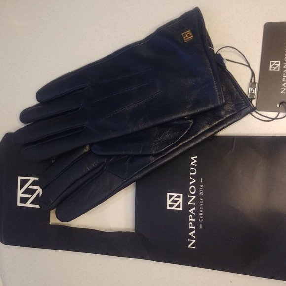 ITALIAN Leather, navy blue, ladies gloves - Picture 1 of 2